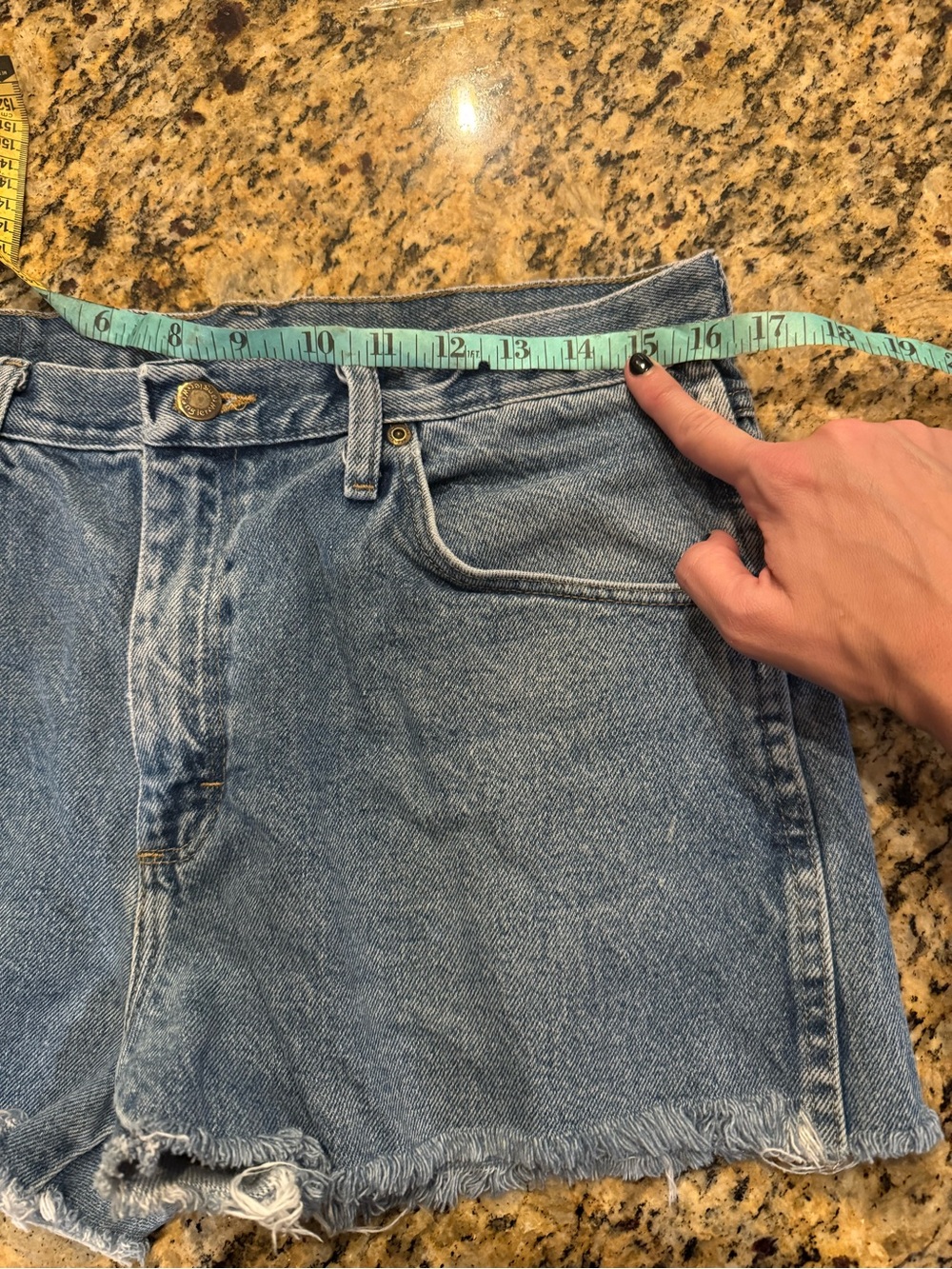 Wrangler Medium Blue Cutoff Denim Shorts with Frayed Hem